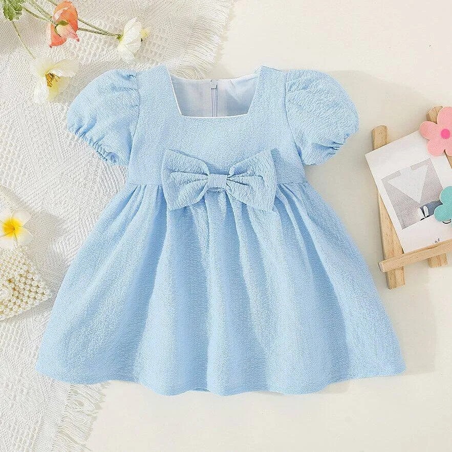 Light Blue Puff-Sleeve Baby Girl Dress