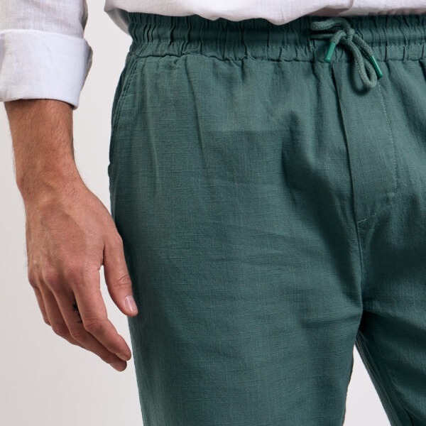 Forest Green Linen Drawstring Trousers