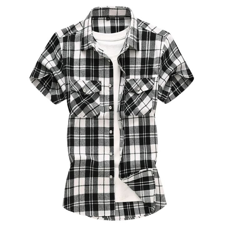 Black & White Plaid Short-Sleeve Shirt